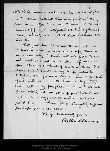 Letter from Bolton A. Brown to John Muir, 1896 Nov 21