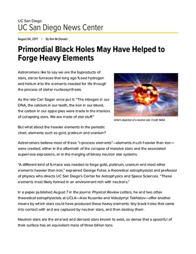 Primordial Black Holes May Have Helped to Forge Heavy Elements