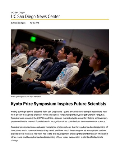 Kyoto Prize Symposium Inspires Future Scientists