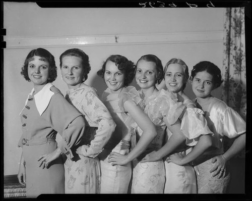 Young women posing at community dance, Santa Monica, 1934