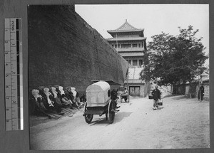Street scene with rickshas and cart, Beijing, China,ca.1934