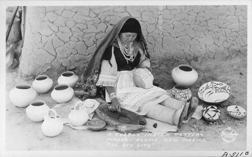 A Pueblo Indian Pottery Maker - Acoma, New Mexico, "The Sky City