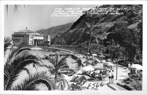 The Casino and Beach as seen from the Hotel St. Catherine, Avalon, Santa Catalina Island, California