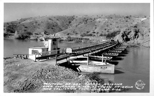 Pontoon Bridge, Parker, Arizona over Colorado River between Arizona and California from Arizona Side