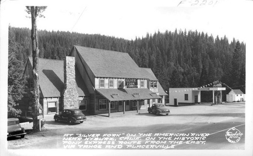 At "Silver Fork" on the American River Near Kyburz, Calif. on the Historic Pony Express Route from the East, Via Tahoe and Placerville