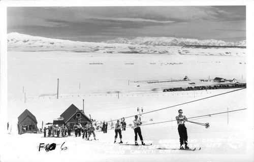 The Eastern Sierra Ski Club on the McGee Creek Ski Lift, Mono County, Calif