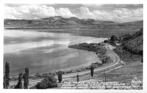 The Three Flags Highway along Mono Lake, California Famous Mono Craters in Distance