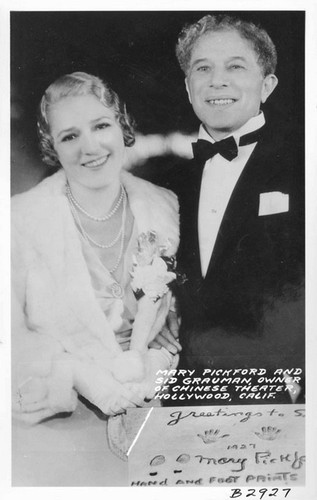 Mary Pickford and Sid Grauman, Owner of Chinese Theater, Hollywood, Calif