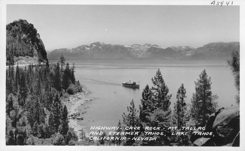 Highway - Cave Rock - Mt. Tallac and Steamer Tahoe, Lake Tahoe, California - Nevada