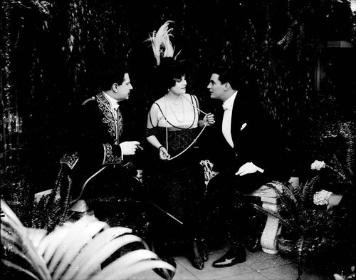Albert Morrison, Beatriz Michelena and William Pike in the California Motion Picture Corporation production of The Woman Who Dared, San Rafael, 1916 [photograph]