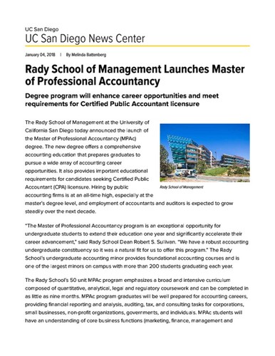 Rady School of Management Launches Master of Professional Accountancy