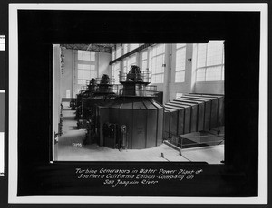 Turbine generators in a water power plant of Southern California Edison Company, ca.1929