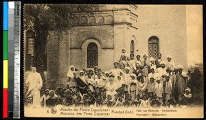 Group outside the mission dispensary, India, ca.1920-1940