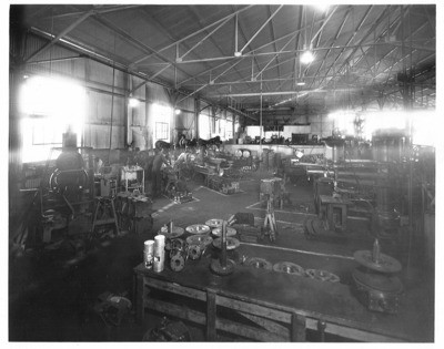 Factories - Stockton: Unidentified interior factory scenes, metal work operations