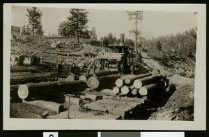 Nevada County Views, showing logging camp near Truckee, ca.1910