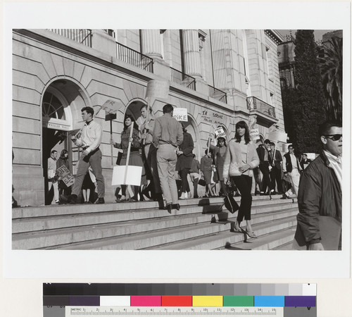 Pickets on steps in front of Wheeler Hall