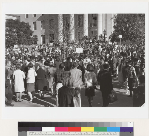 Crowd in front of Sproul Hall