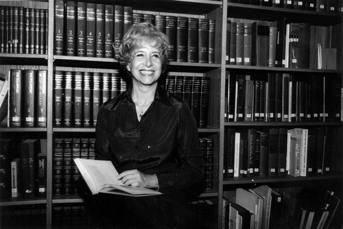 Betty Wagner at the new library at the University of Judaism