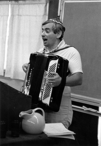 David Tillman, Brandeis Camp Institute Music Director, plays the accordion