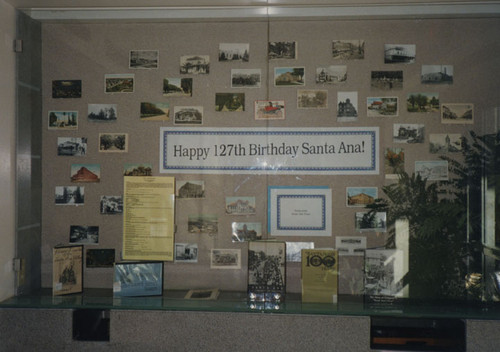 Display for Santa Ana's 127th Birthday at the Santa Ana Public Library at 26 Civic Center Plaza on October 1996