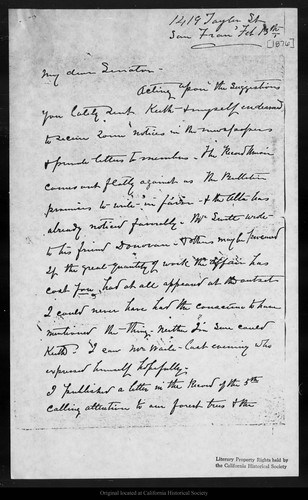 Letter from John Muir to [William C. Hendricks], [1876] Feb 13