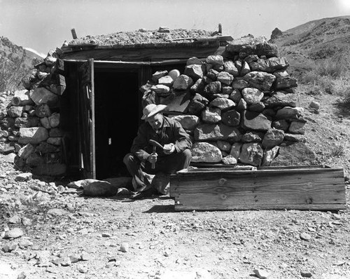 Professor at miner's cabin, Titus Canyon