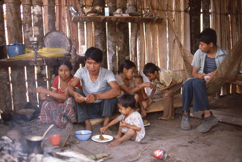 Guatemalan refugees family portrait, Cuauhtémoc, ca. 1983