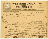 Telegram from Julia Morgan to William Randolph Hearst, May 20, 1923