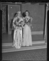 Bride, Lucille Logue with her sister and bridesmaid, June Logue, Los Angeles, 1936