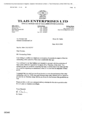 [Letter from M Clarke to Norman Jack regarding outstanding orders placed by Tlais]