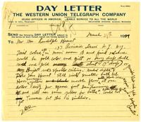 Telegram from Julia Morgan to William Randolph Hearst, March 28, 1921