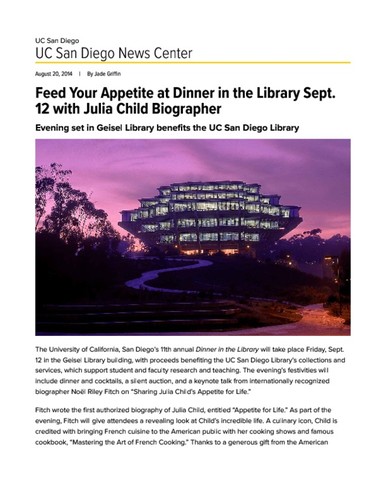Feed Your Appetite at Dinner in the Library Sept. 12 with Julia Child Biographer