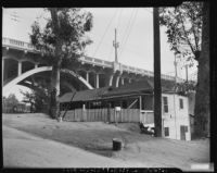 Bridge in Chavez Ravine's "Lil' Town". Los Angeles, 1950