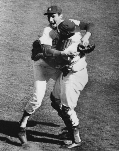 Dodgers celebrating during 1963 World Series