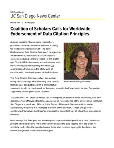 Coalition of Scholars Calls for Worldwide Endorsement of Data Citation Principles