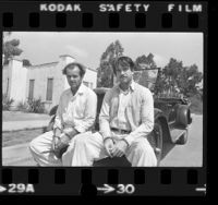 Jack Nicholson and Warren Beatty during filming of the motion picture "The Fortune," in Los Angeles, Calif., 1974