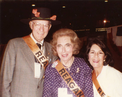 Margaret Brock wearing a Reagan sash
