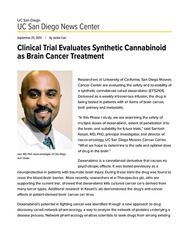 Clinical Trial Evaluates Synthetic Cannabinoid as Brain Cancer Treatment