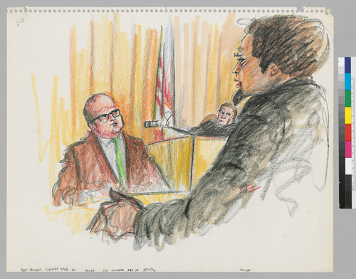 [recto]: 4/11/72 Assistant Coroner Fontaine cross-examined by Attorney Harold Moore, Jr (1st witness day of 4/11/72); Angela Davis; Judge Richard Arnason