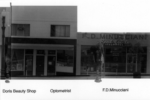 Doris' Beauty Shop, and optometrist & F.D. Minucciani Real Estate