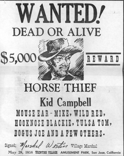 Frontier Village horse thief wanted poster