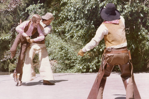 The Fall Guys performing stunt show at Frontier Village