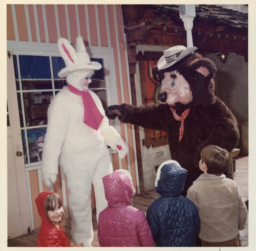 Theodore the bear and the Easter Bunny at Frontier Village