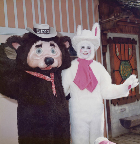 Theodore the bear and the Easter Bunny at Frontier Village