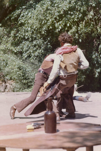 The Fall Guys performing stunt show at Frontier Village