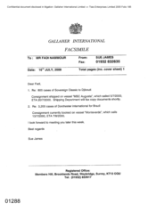 Gallaher International[Memo from Sue James to Fadi Nammour regarding 800 Cases of Sovereign Classic to Djibouti]