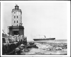 Exterior of the Angel's Gate Los Angeles Harbor lighthouse in San Pedro, ca.1913