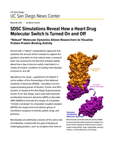 SDSC Simulations Reveal How a Heart Drug Molecular Switch Is Turned On and Off