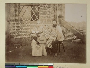 Missionaries Johan and Nikoline Smith with their three children at the guest house, Antsirabe, Madagascar, 1905
