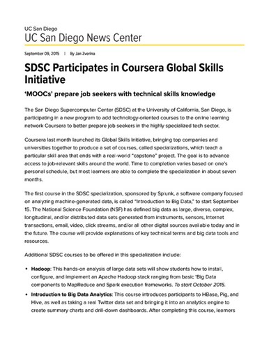 SDSC Participates in Coursera Global Skills Initiative